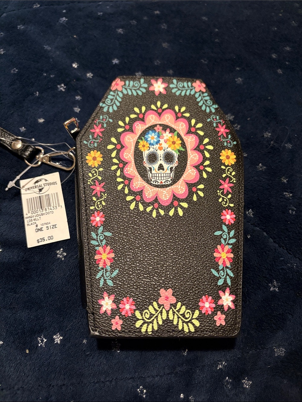 Universal Studios Black Floral Sugar Skull Wristlet